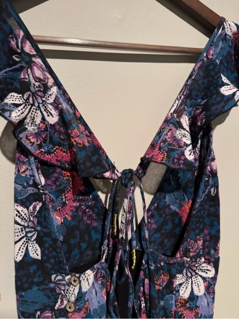 Free People Josie Floral Deep V Neck Minidress Ruffle Sleeves Size S - Picture 6 of 10